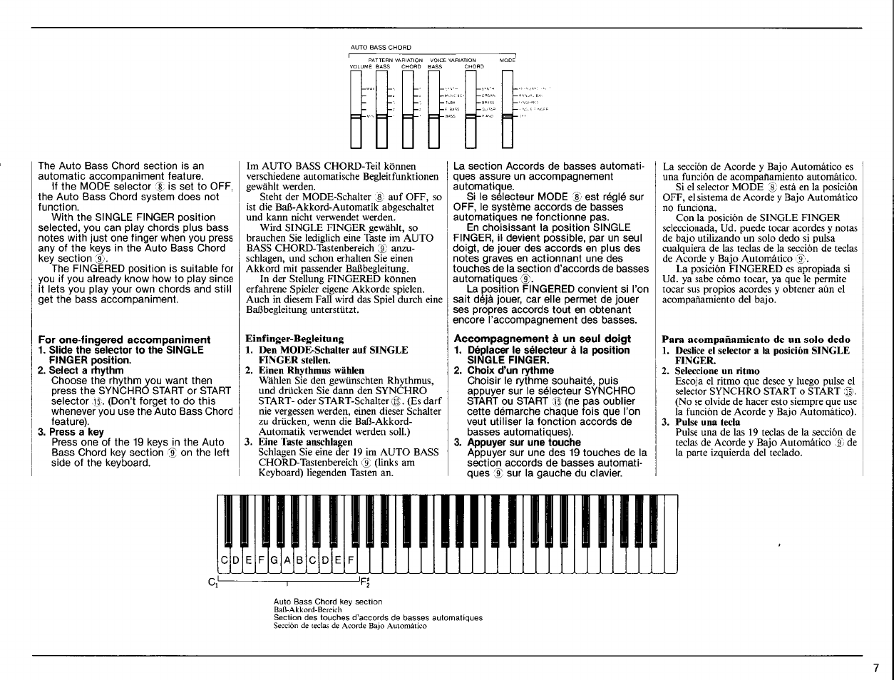 For one-fingered accompaniment, Accompagnement à un seul doigt | Yamaha PSR-31 User Manual | Page 9 / 20