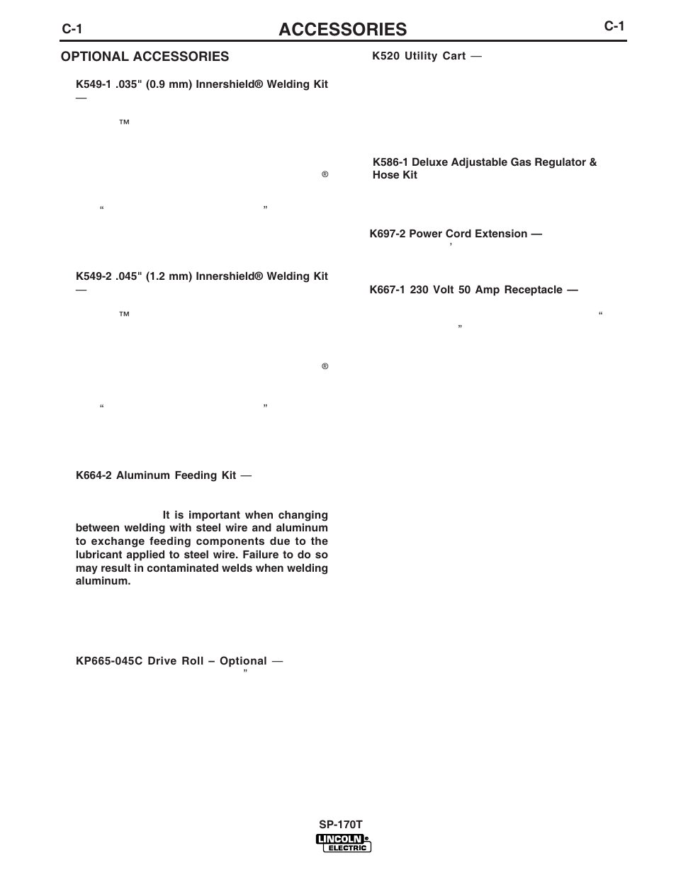 Accessories | Lincoln Electric IM794 SP-170T User Manual | Page 21 / 36