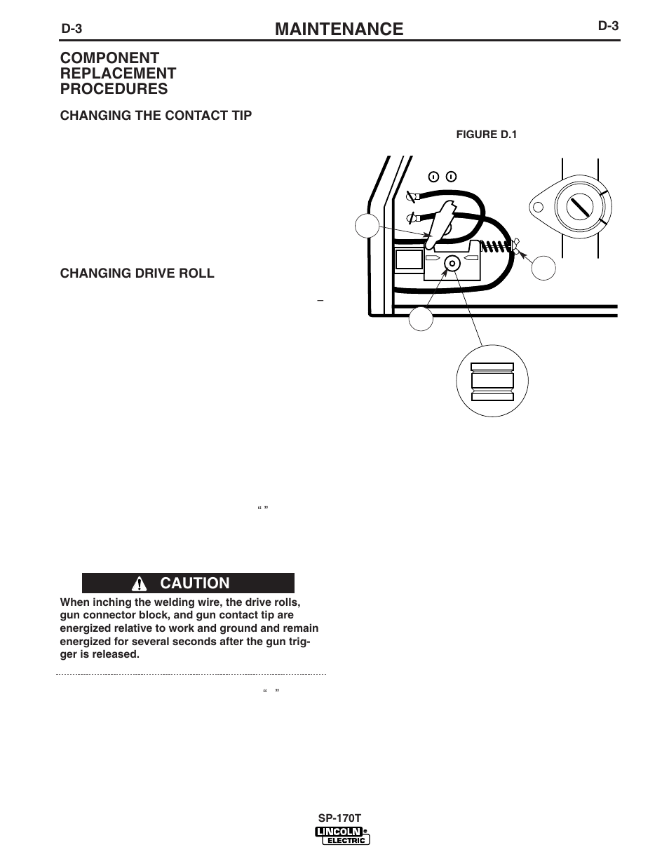 Maintenance, Component replacement procedures, Caution | Lincoln Electric IM794 SP-170T User Manual | Page 25 / 36
