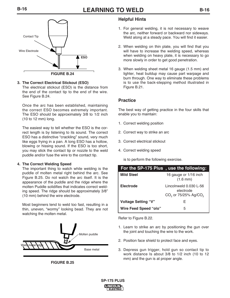 Learning to weld | Lincoln Electric IM610 SP-175 Plus User Manual | Page 29 / 49