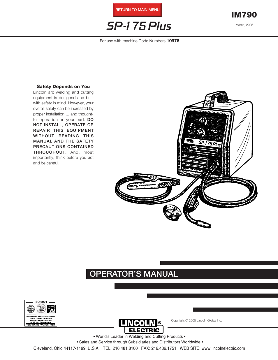 Lincoln Electric IM790 SP-175 Plus User Manual | 37 pages
