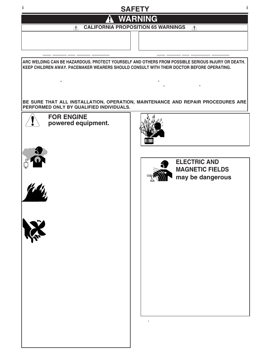 Warning, Safety, For engine powered equipment | Electric and magnetic fields may be dangerous | Lincoln Electric IM726 SP-175T User Manual | Page 2 / 45