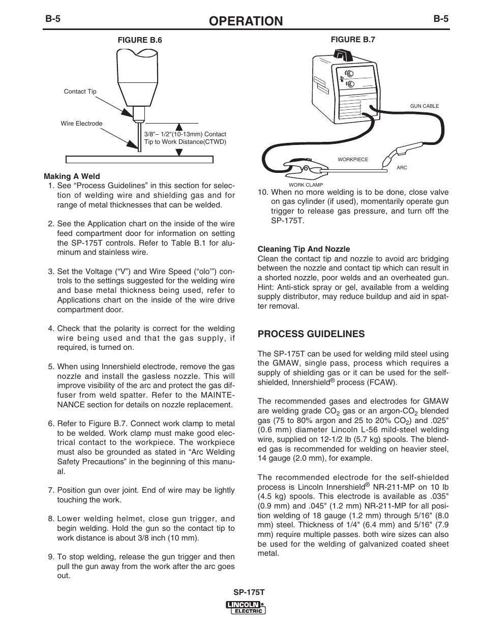 Operation, Process guidelines | Lincoln Electric IM797 SP-175T User Manual | Page 18 / 36