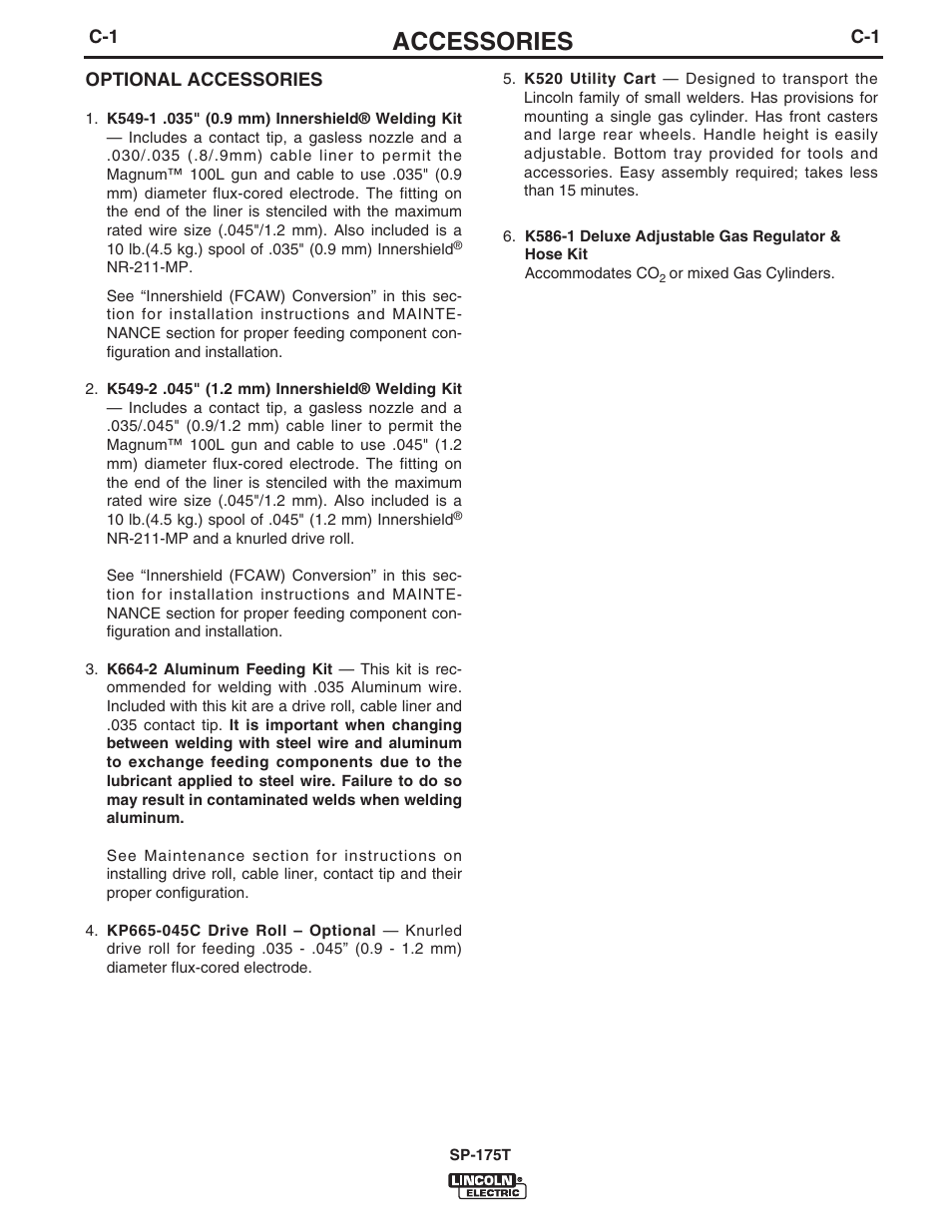 Accessories | Lincoln Electric IM797 SP-175T User Manual | Page 21 / 36
