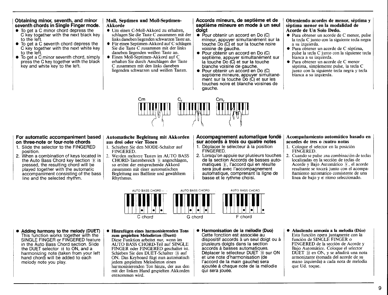 Moll, septimen und moii-septimen- akkorde, Adding harmony to the melody (duet), Harmonisation de la mélodie (duo) | Yamaha PSR-32 User Manual | Page 11 / 20