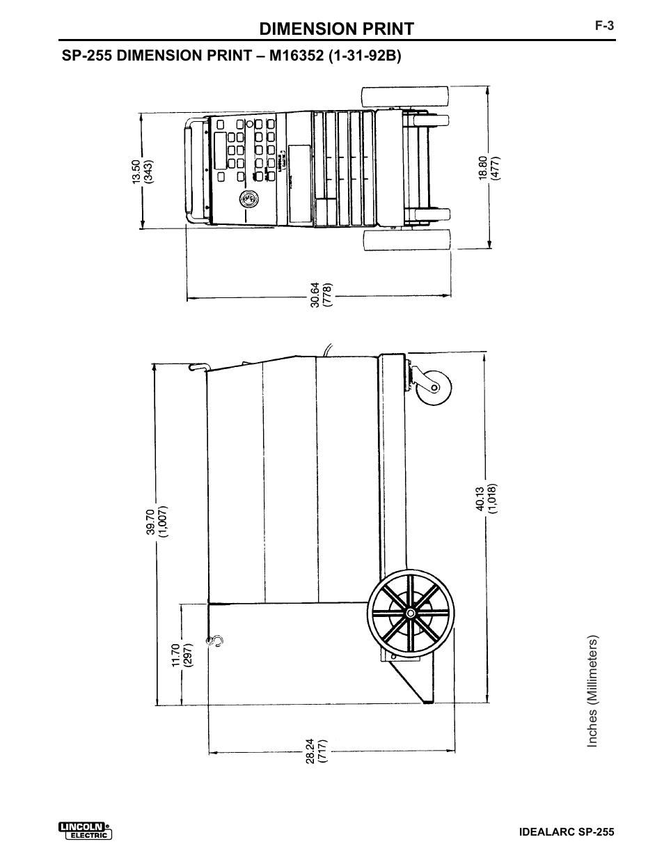 Dimension print | Lincoln Electric IM533 IDEALARC SP-255 User Manual | Page 45 / 53