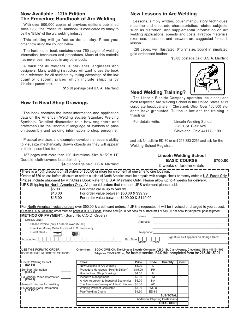 How to read shop drawings, New lessons in arc welding, Need welding training | Lincoln welding school | Lincoln Electric IM533 IDEALARC SP-255 User Manual | Page 50 / 53