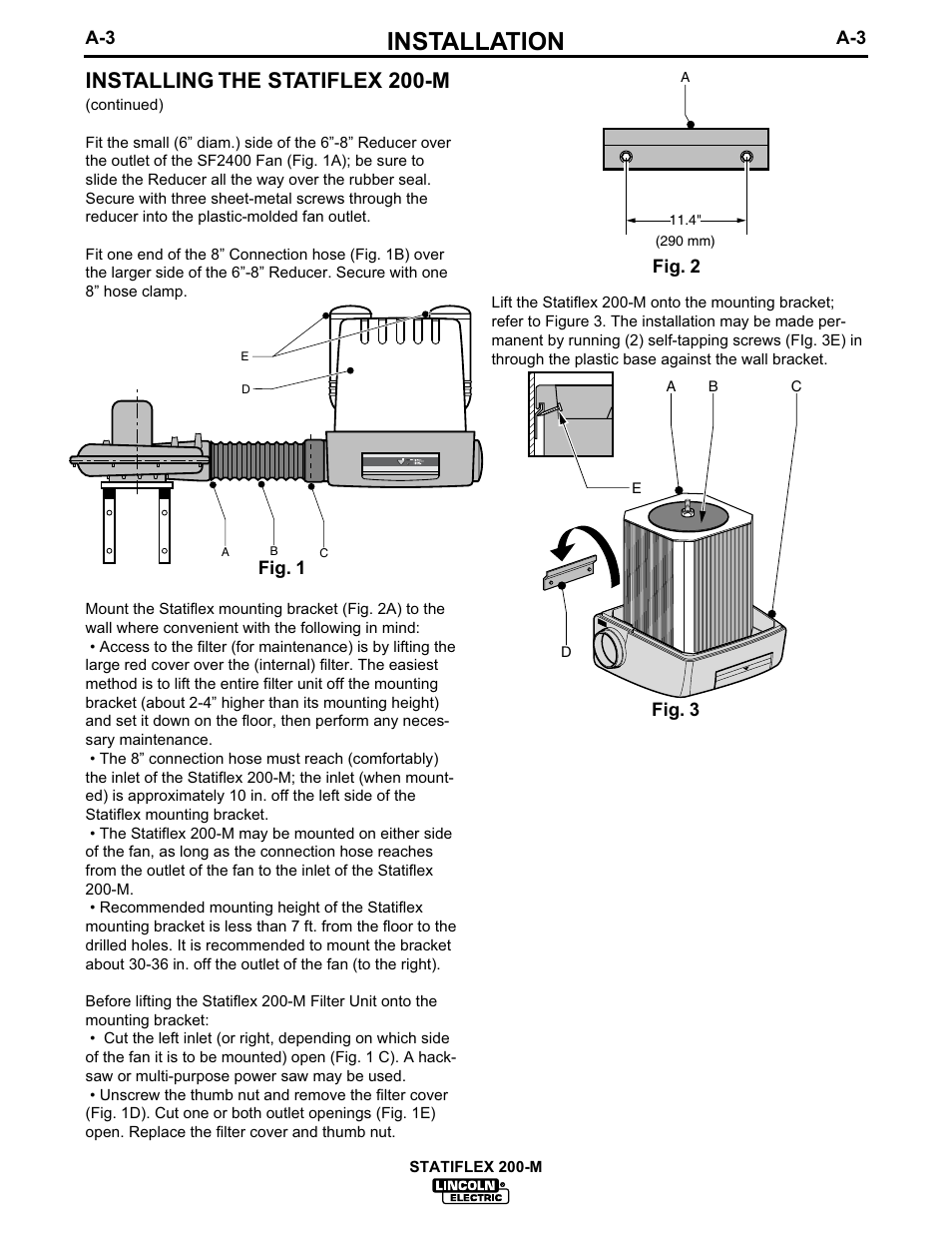 Installation, Installing the statiflex 200-m | Lincoln Electric IM625 Statiflex 200-M K1654-1 User Manual | Page 10 / 19