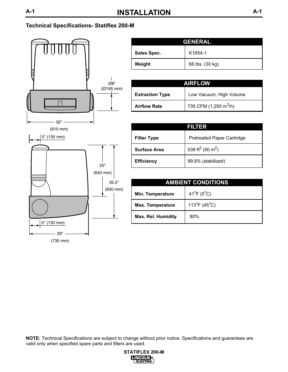 Installation | Lincoln Electric IM625 Statiflex 200-M K1654-1 User Manual | Page 8 / 19