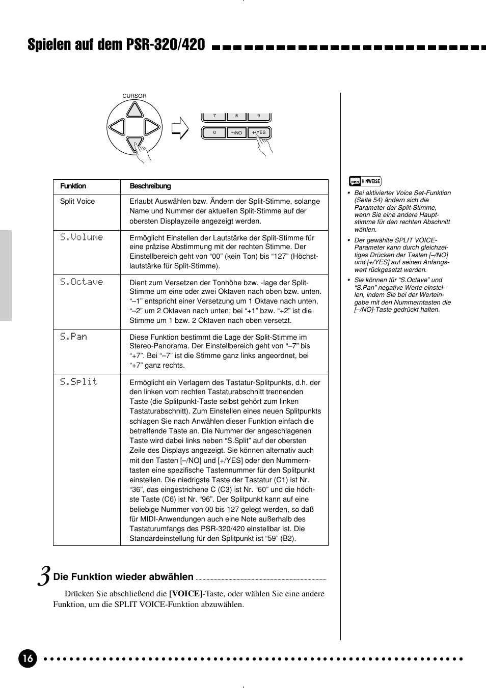 Die funktion wieder abwählen | Yamaha PSR-320 User Manual | Page 18 / 75