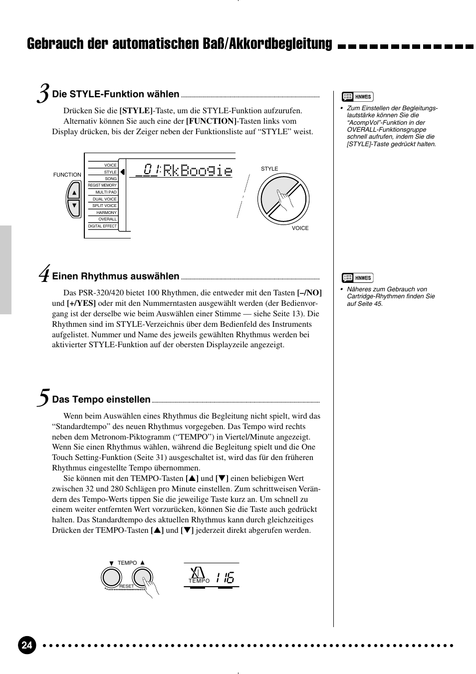 Gebrauch der automatischen baß/akkordbegleitung, Rkboogie | Yamaha PSR-320 User Manual | Page 26 / 75