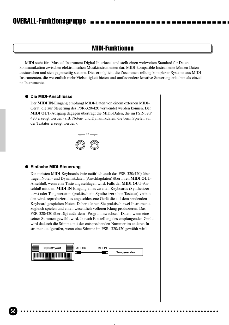 Overall-funktionsgruppe, Midi-funktionen | Yamaha PSR-320 User Manual | Page 58 / 75