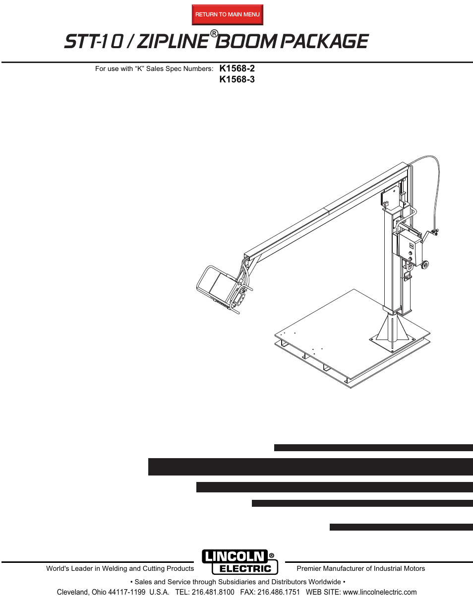 Lincoln Electric IM596-3 STT-10 _ ZIPLINE BOOM PACKAGE K1568-2,K1568-3 User Manual | 23 pages