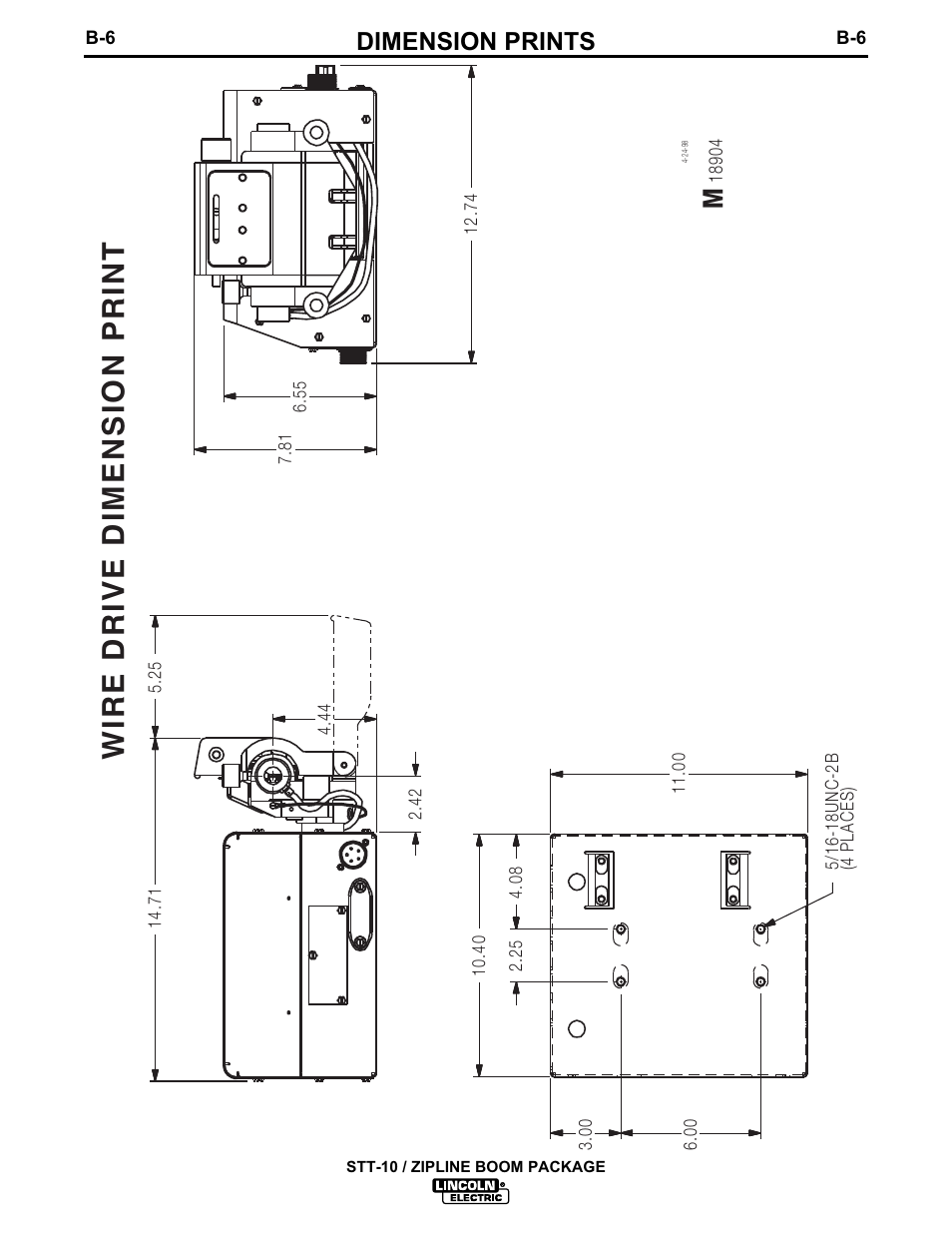Wire drive dimension print, Dimension prints | Lincoln Electric IM596-3 STT-10 _ ZIPLINE BOOM PACKAGE K1568-2,K1568-3 User Manual | Page 18 / 23