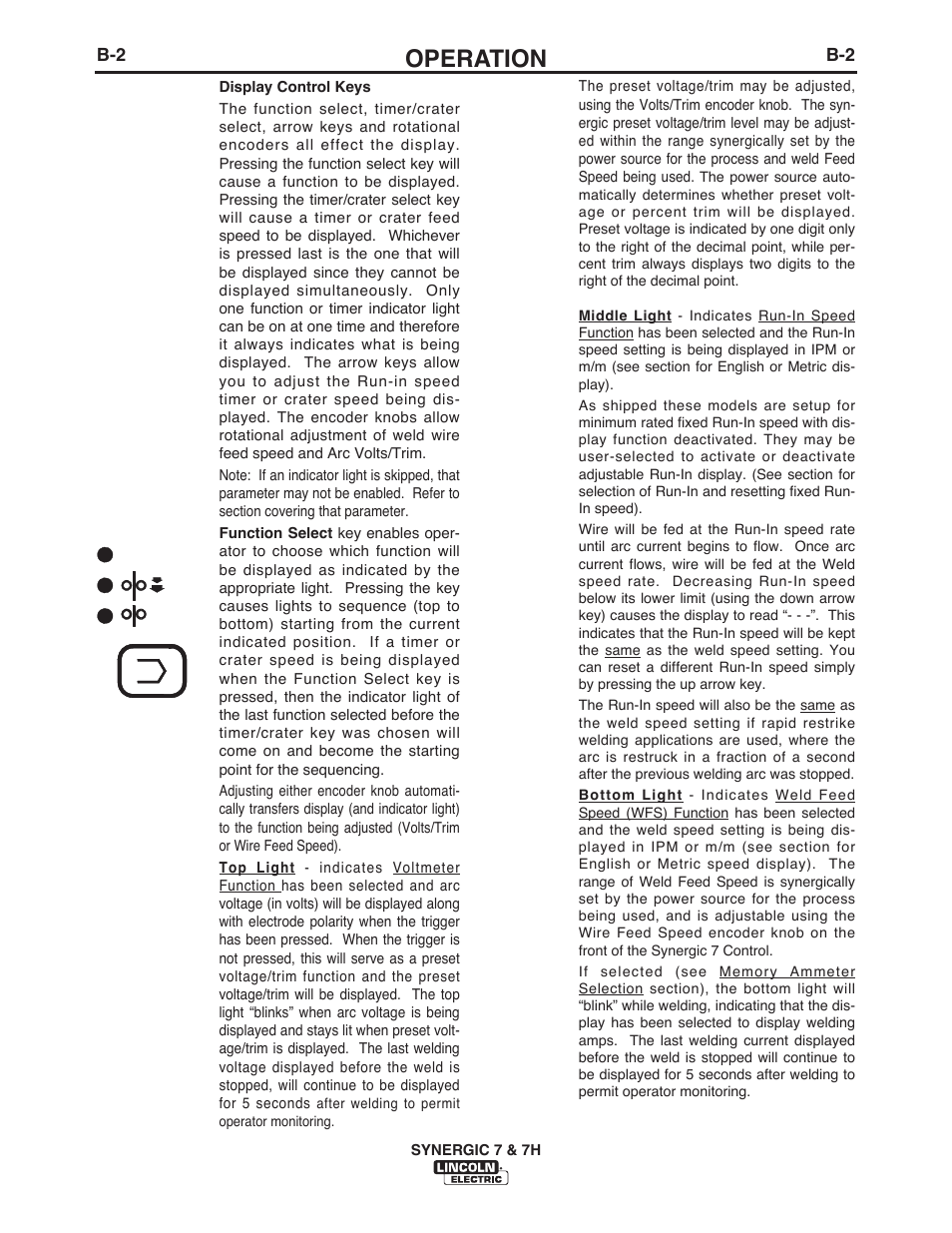 Operation | Lincoln Electric IM557 Synergic 7 and 7H User Manual | Page 19 / 68