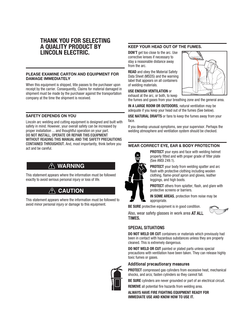 Warning caution | Lincoln Electric IM557 Synergic 7 and 7H User Manual | Page 2 / 68