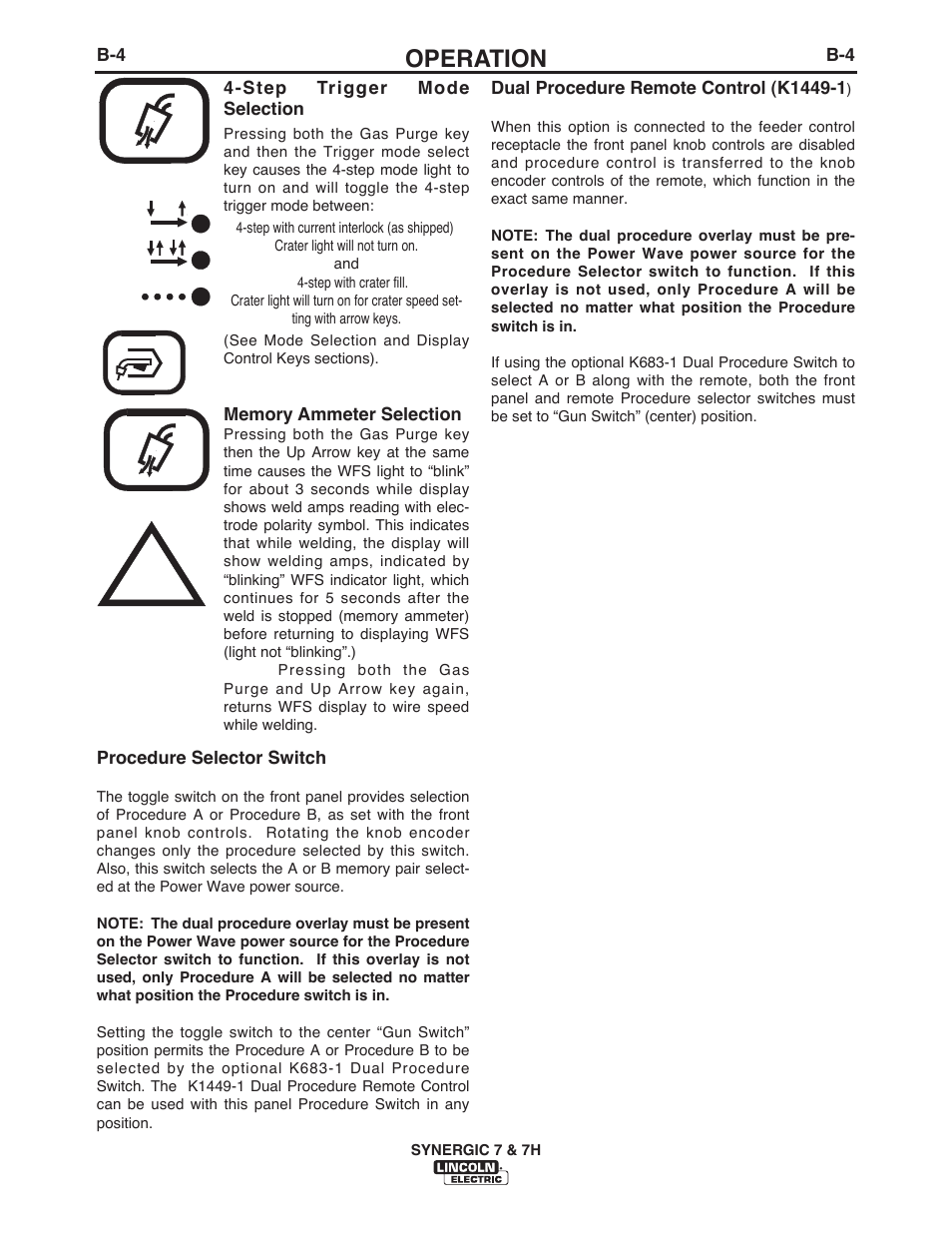 Operation, Gas purge | Lincoln Electric IM557 Synergic 7 and 7H User Manual | Page 21 / 68