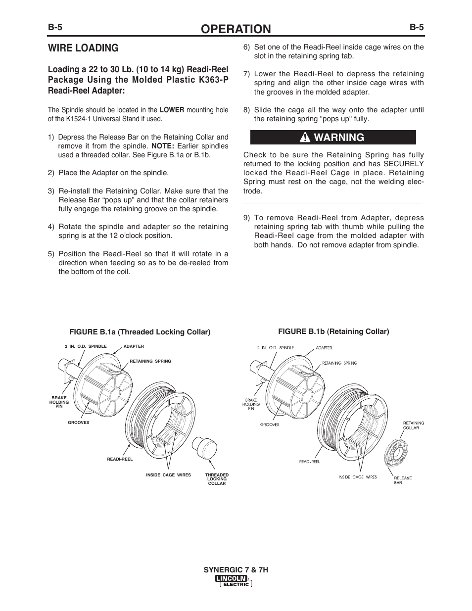 Operation, Wire loading, Warning | Lincoln Electric IM557 Synergic 7 and 7H User Manual | Page 22 / 68