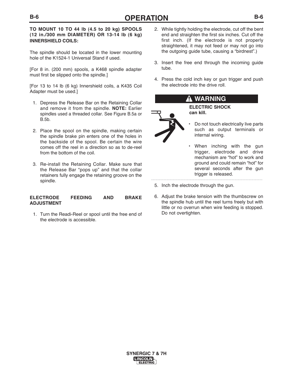 Operation, Warning | Lincoln Electric IM557 Synergic 7 and 7H User Manual | Page 23 / 68