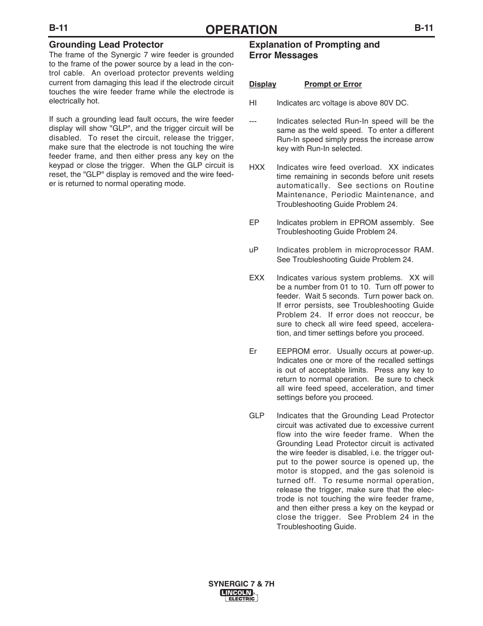 Operation | Lincoln Electric IM557 Synergic 7 and 7H User Manual | Page 28 / 68