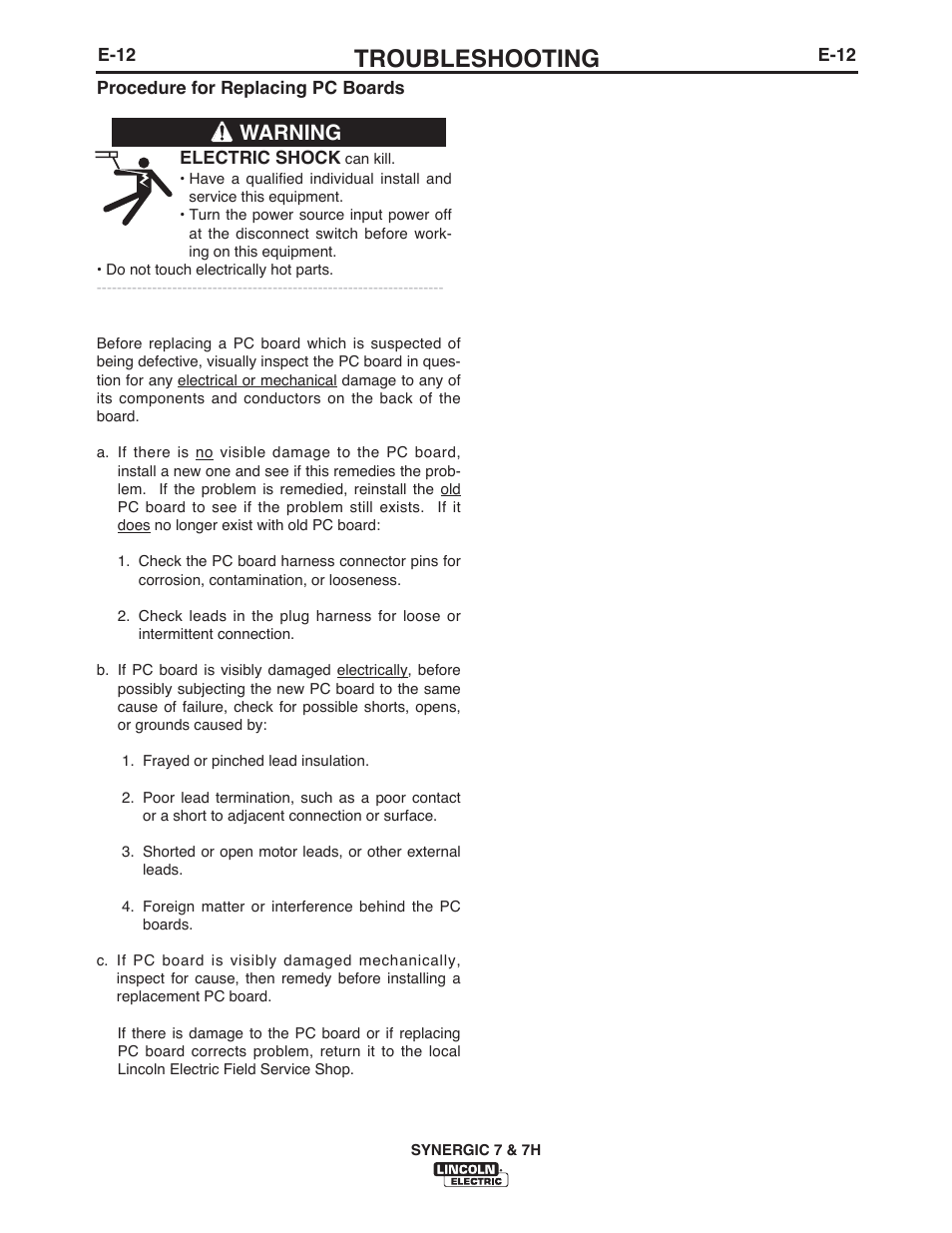 Troubleshooting, Warning | Lincoln Electric IM557 Synergic 7 and 7H User Manual | Page 45 / 68