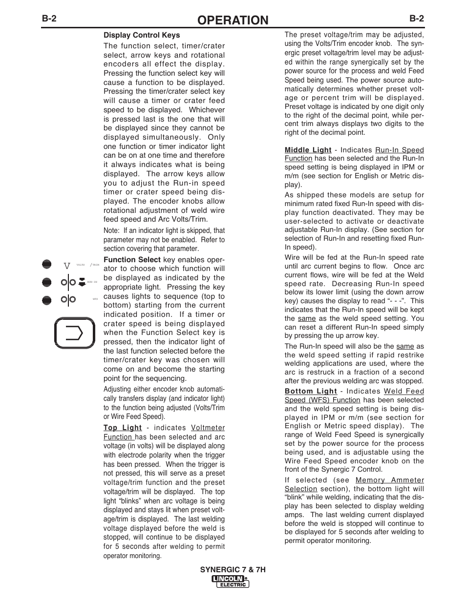 Operation | Lincoln Electric IM558 Synergic 7 and 7H Water Cooled User Manual | Page 20 / 52