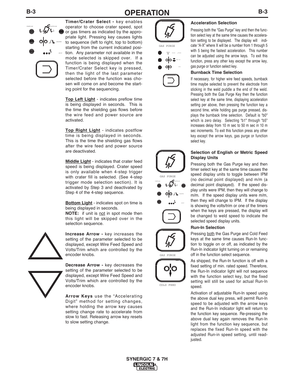 Operation, Synergic 7 & 7h | Lincoln Electric IM558 Synergic 7 and 7H Water Cooled User Manual | Page 21 / 52