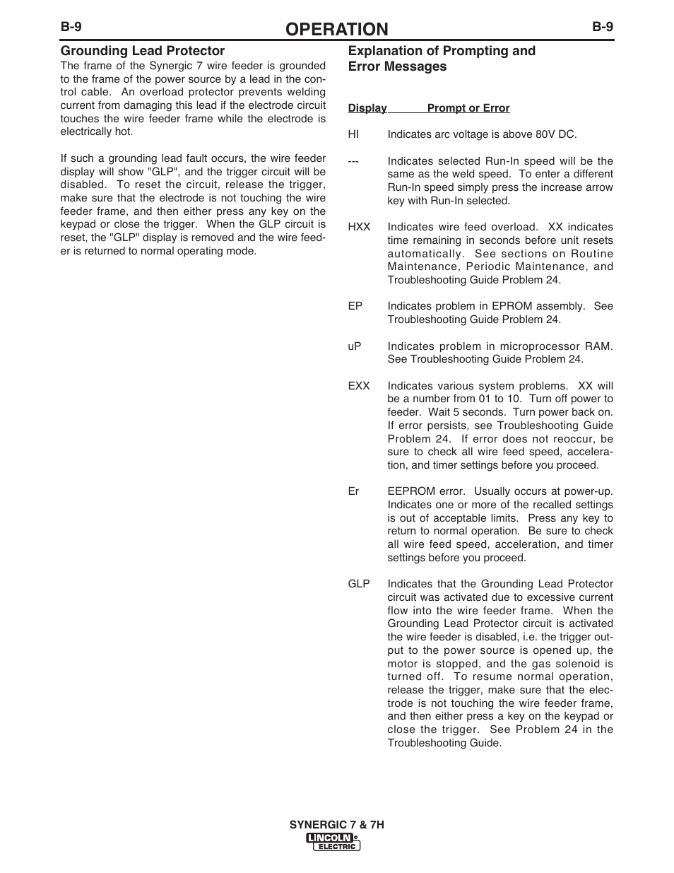 Operation | Lincoln Electric IM558 Synergic 7 and 7H Water Cooled User Manual | Page 27 / 52