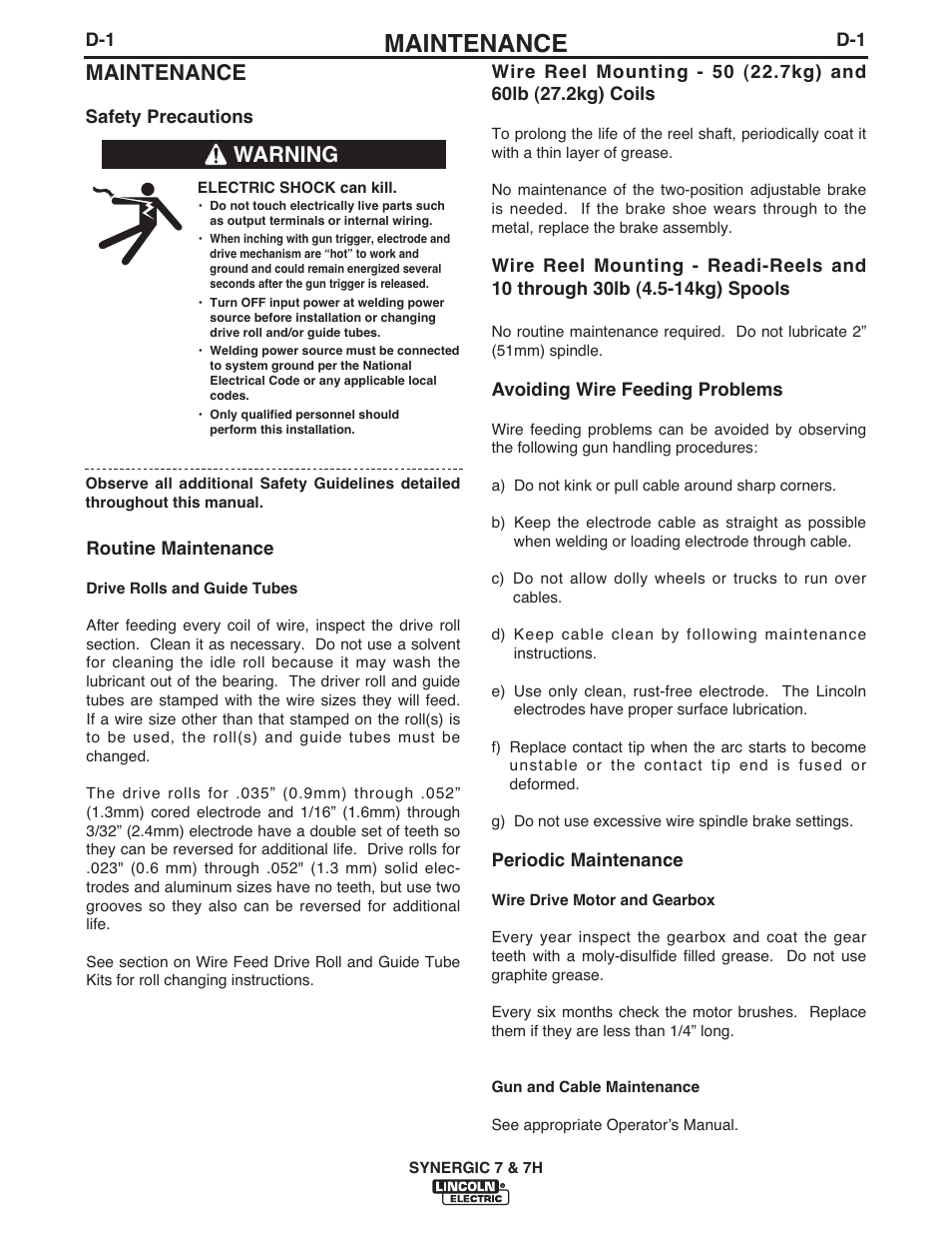 Maintenance, Warning | Lincoln Electric IM558 Synergic 7 and 7H Water Cooled User Manual | Page 31 / 52