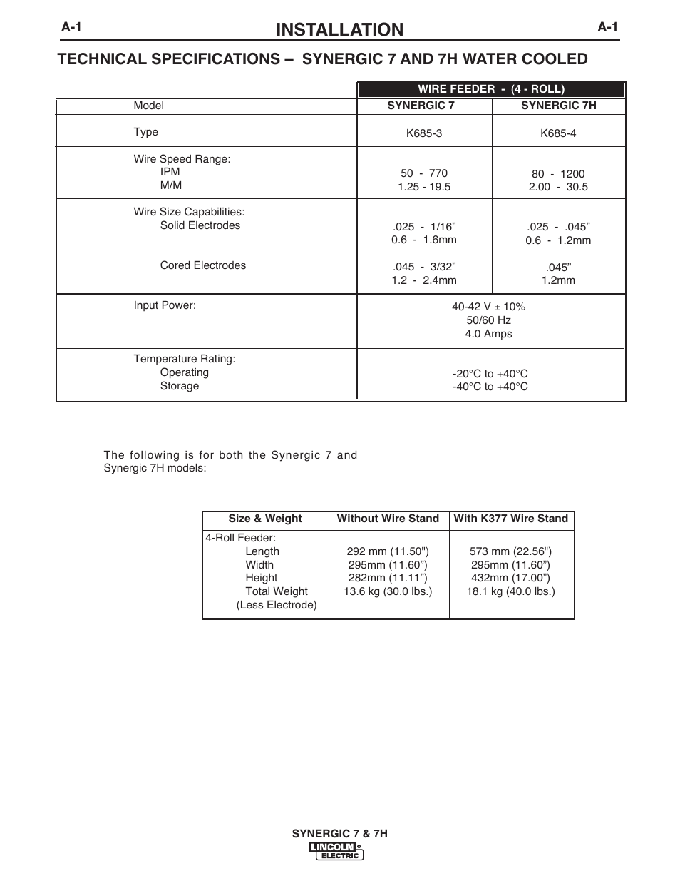 Installation | Lincoln Electric IM558 Synergic 7 and 7H Water Cooled User Manual | Page 8 / 52