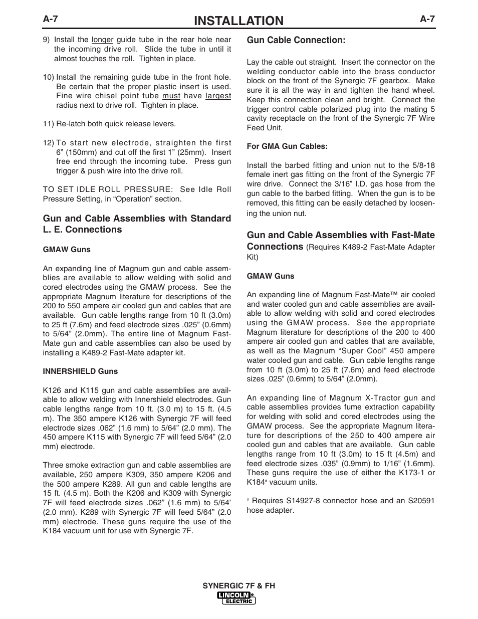 Installation | Lincoln Electric IM559 Synergic 7F and 7FH User Manual | Page 14 / 50