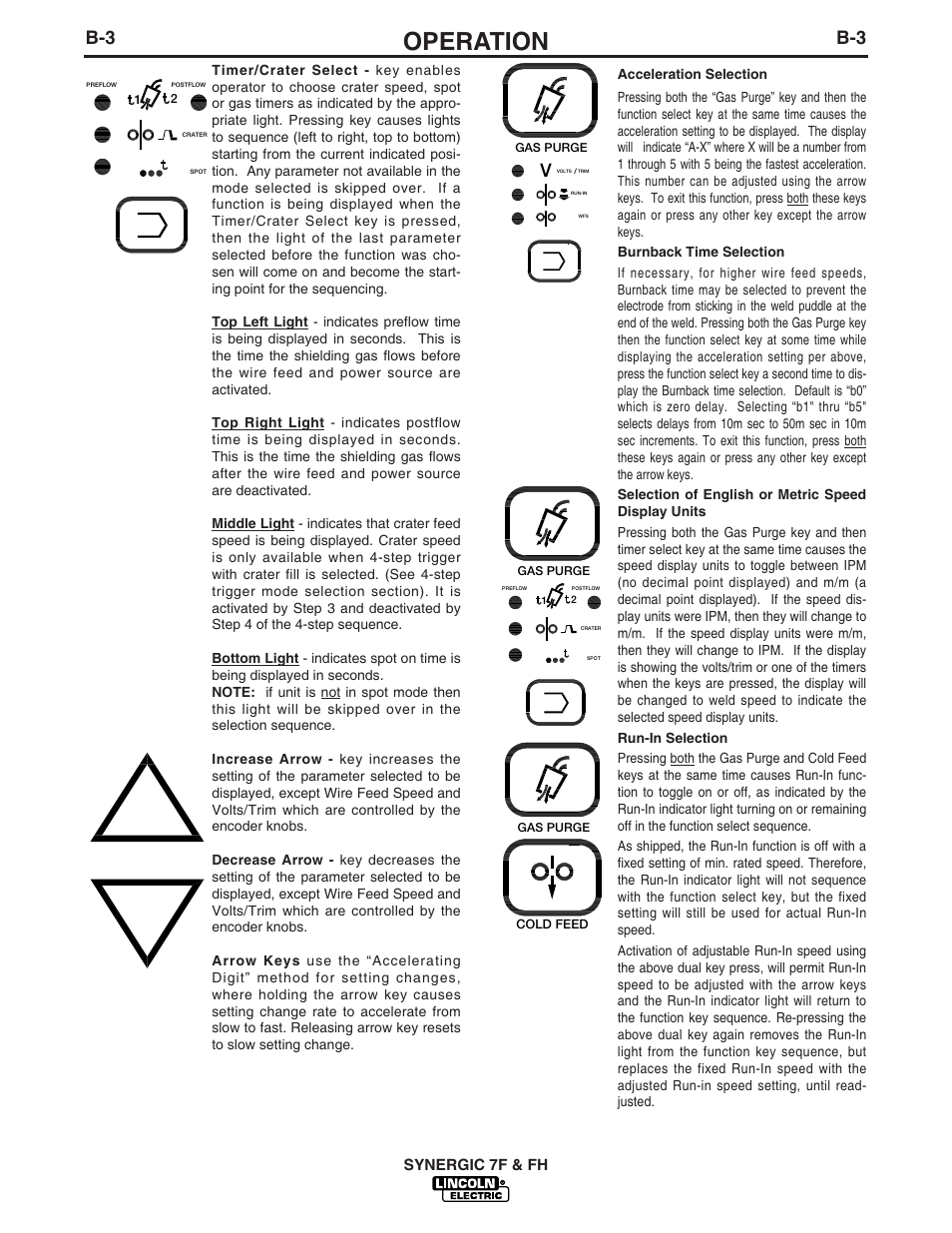 Operation, Synergic 7f & fh | Lincoln Electric IM559 Synergic 7F and 7FH User Manual | Page 20 / 50