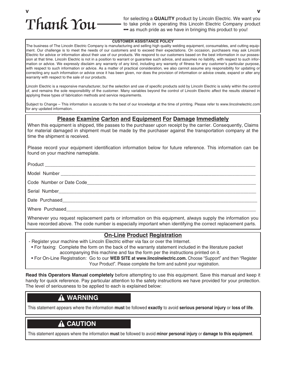 Warning, Caution | Lincoln Electric IM723 UNDER-COOLER CART User Manual | Page 6 / 28