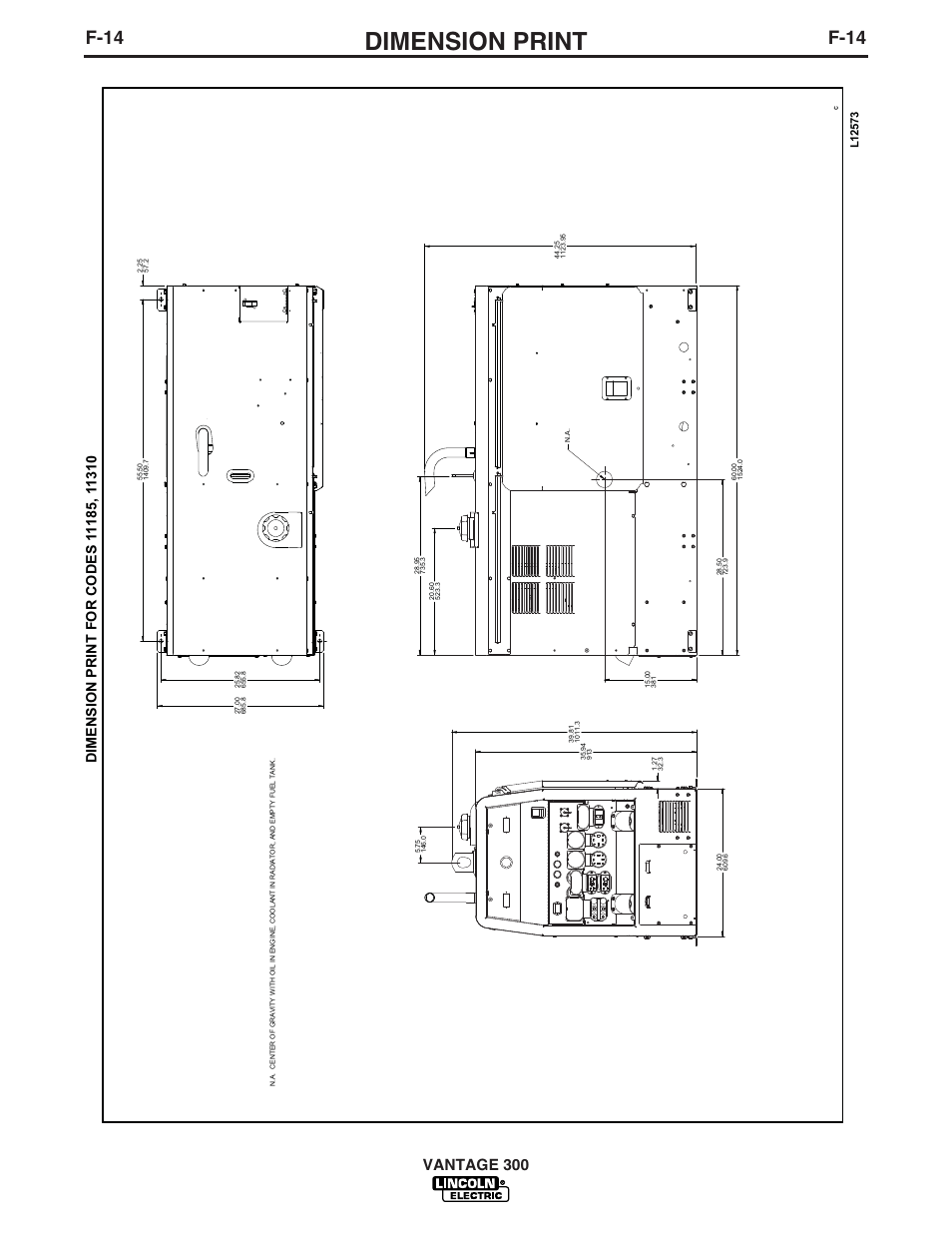 Dimension print, F-14, Vantage 300 | Lincoln Electric IM874 VANTAGE 300 User Manual | Page 53 / 57