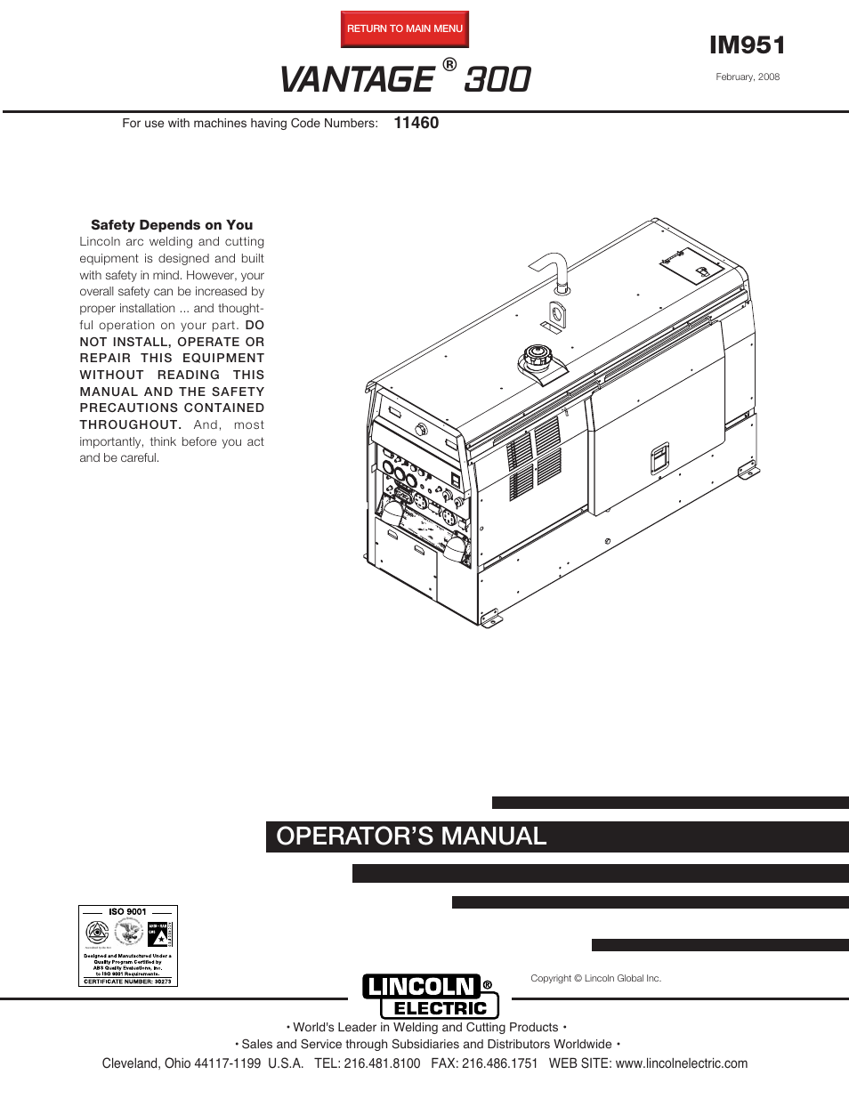 Lincoln Electric IM951 VANTAGE 300 User Manual | 52 pages