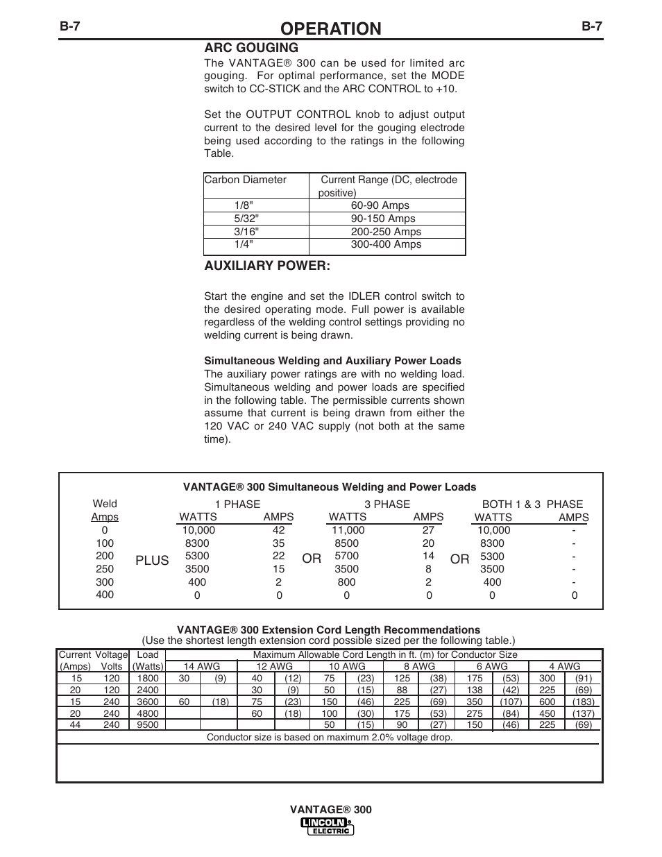 Operation | Lincoln Electric IM951 VANTAGE 300 User Manual | Page 25 / 52