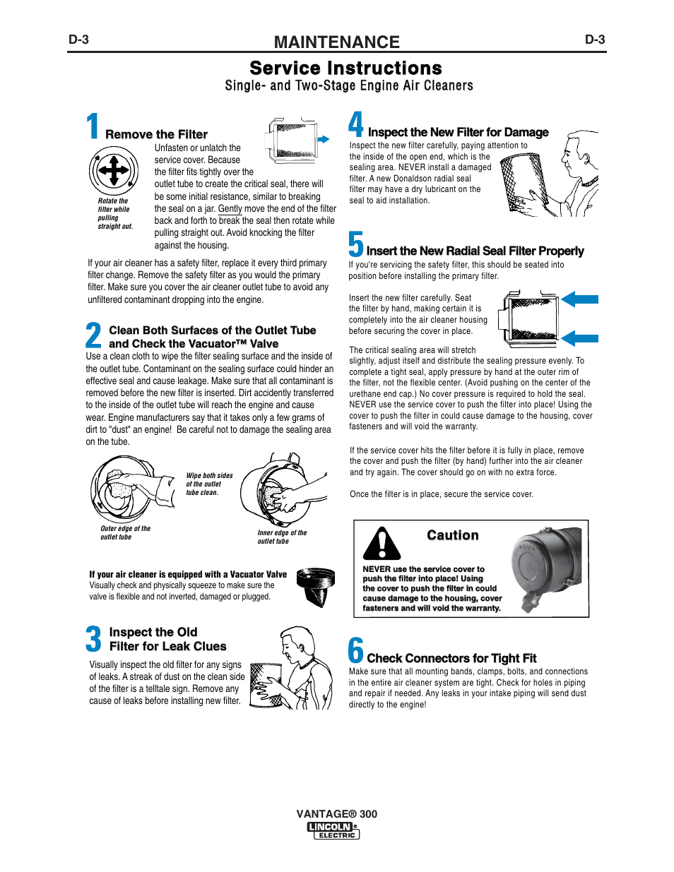 Service instructions, Maintenance | Lincoln Electric IM976 VANTAGE 300 User Manual | Page 29 / 54