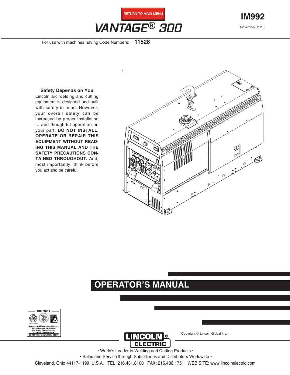 Lincoln Electric IM992 VANTAGE 300 User Manual | 54 pages