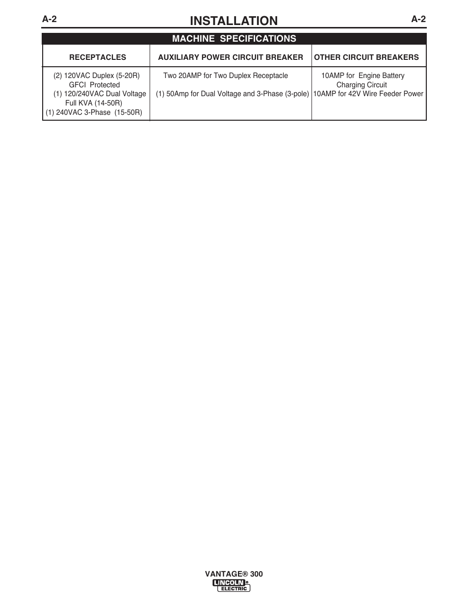 Installation | Lincoln Electric IM992 VANTAGE 300 User Manual | Page 10 / 54