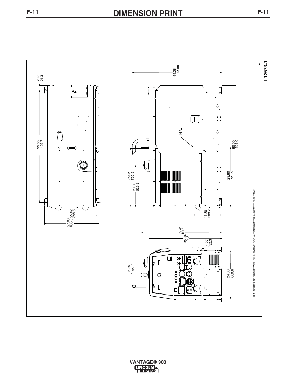 Dimension print, F-11 | Lincoln Electric IM992 VANTAGE 300 User Manual | Page 50 / 54