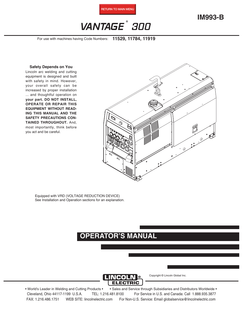 Lincoln Electric IM993 VANTAGE 300 User Manual | 54 pages