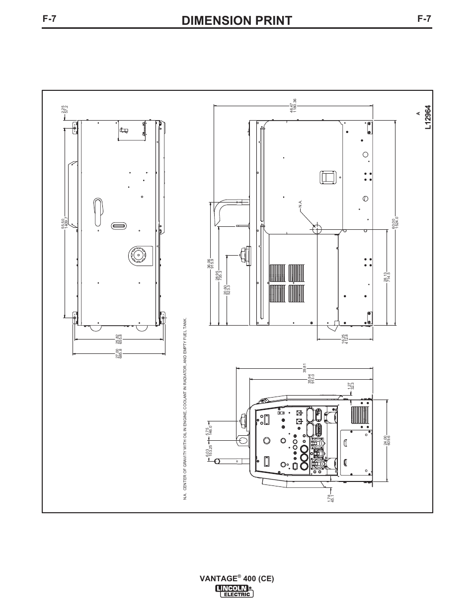 Dimension print, Vantage | Lincoln Electric IM889 VANTAGE 400 (CE) User Manual | Page 45 / 49