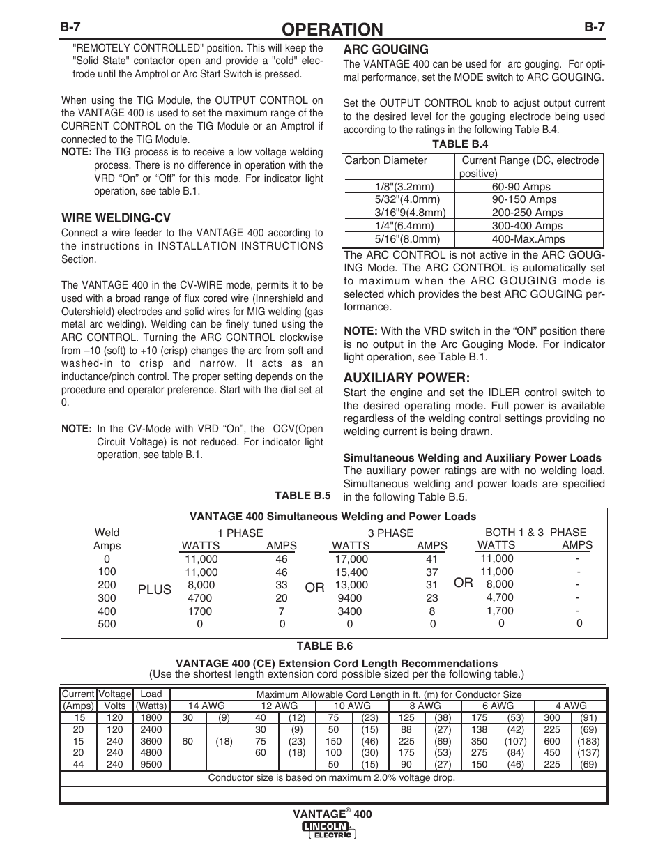 Operation | Lincoln Electric IM961 VANTAGE 400 User Manual | Page 24 / 56