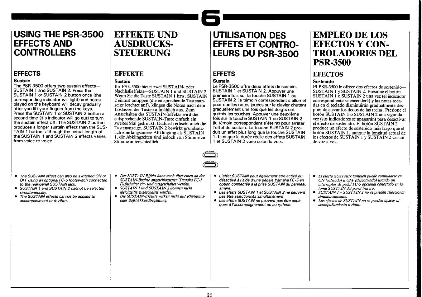 Effects, Effekte, Effets | Efectos, Effekte und ausdrucks­ steuerung, Using the psr-3500 effects and controllers | Yamaha PSR-3500 User Manual | Page 22 / 84