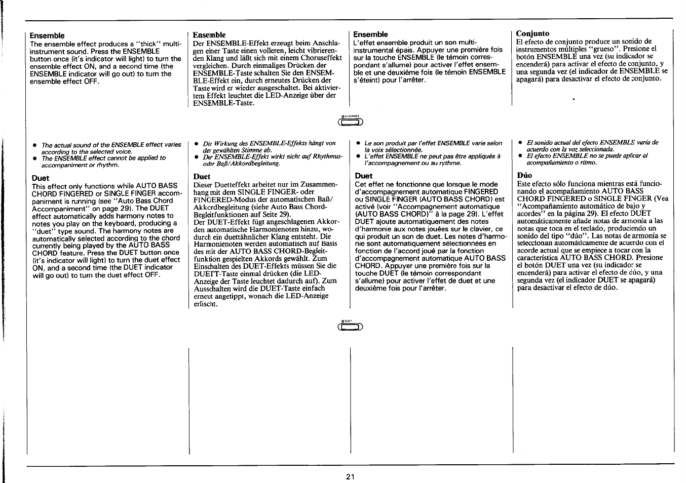 Ensemble, Conjunto, Duet | Yamaha PSR-3500 User Manual | Page 23 / 84