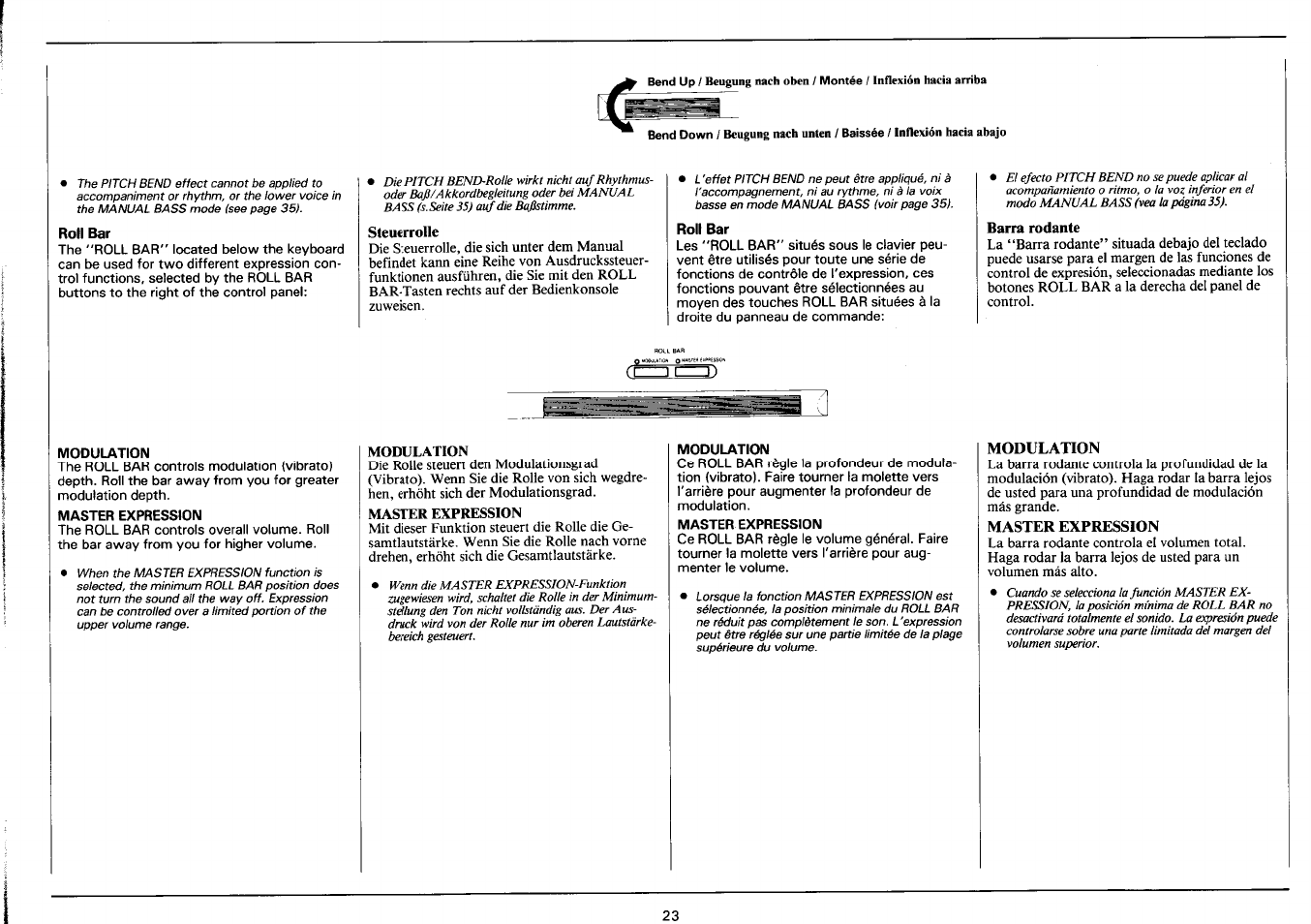 Roll bar, Steuerrolle, Barra rodante | Modulation, Master expression | Yamaha PSR-3500 User Manual | Page 25 / 84