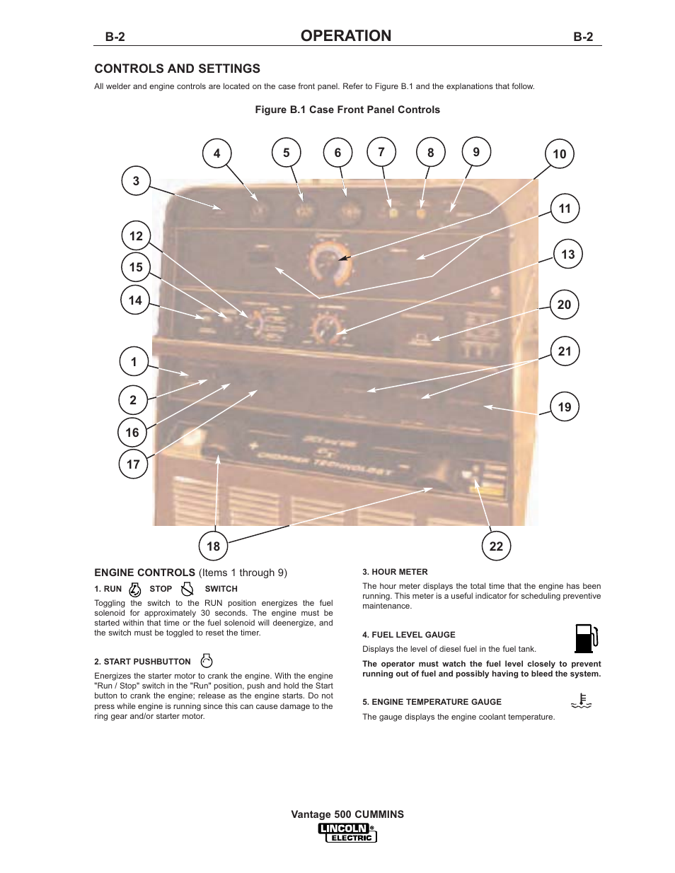 Operation | Lincoln Electric IM800 VANTAGE 500 CUMMINS User Manual | Page 19 / 51