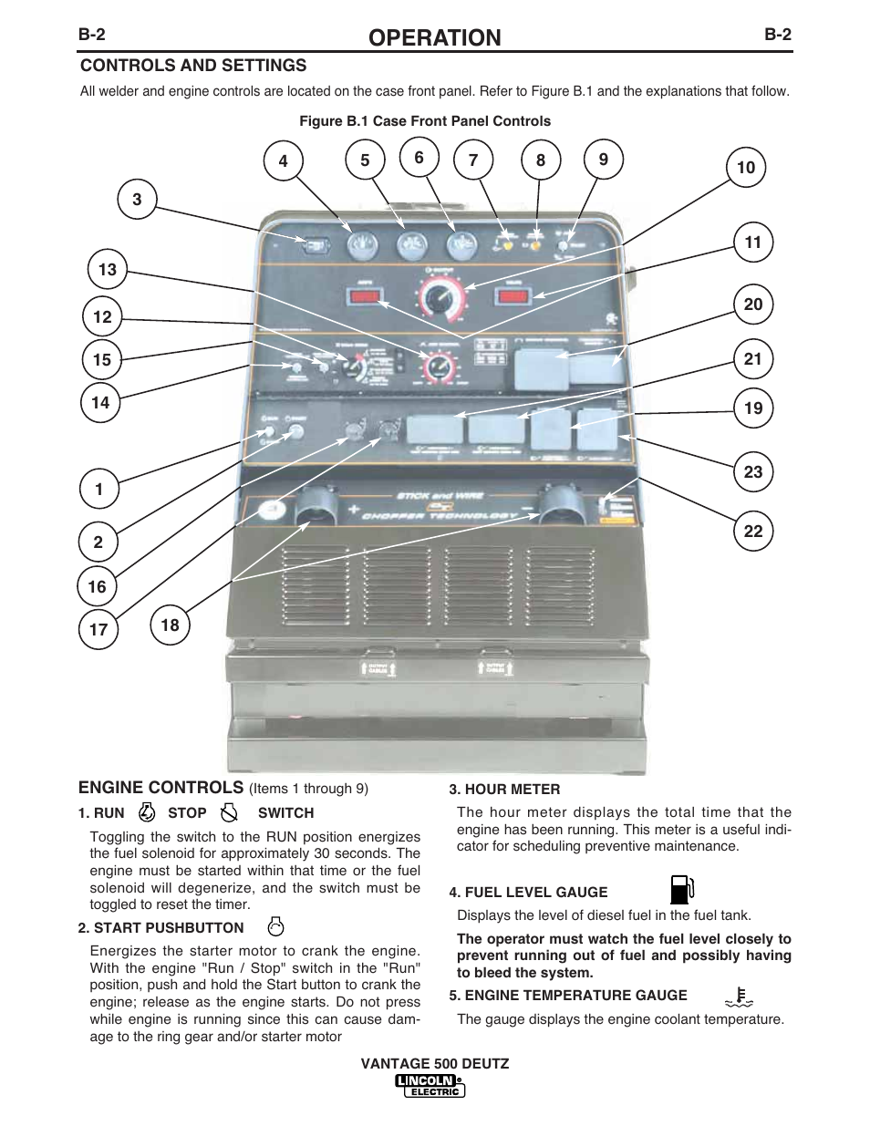 Operation | Lincoln Electric IM862 VANTAGE 500 DEUTZ User Manual | Page 19 / 54