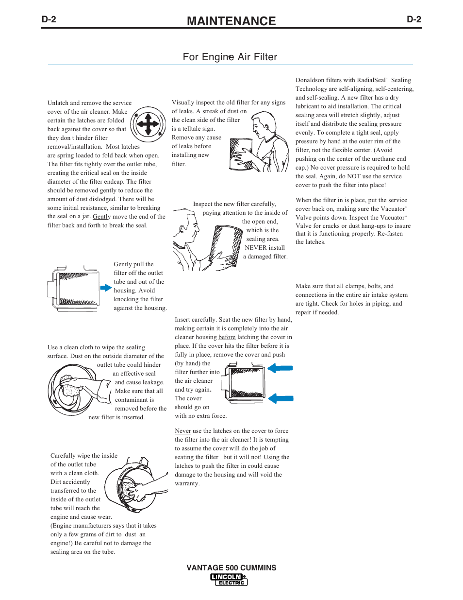 Service instructions & installation tips | Lincoln Electric IM873 VANTAGE 500 CUMMINS User Manual | Page 30 / 54