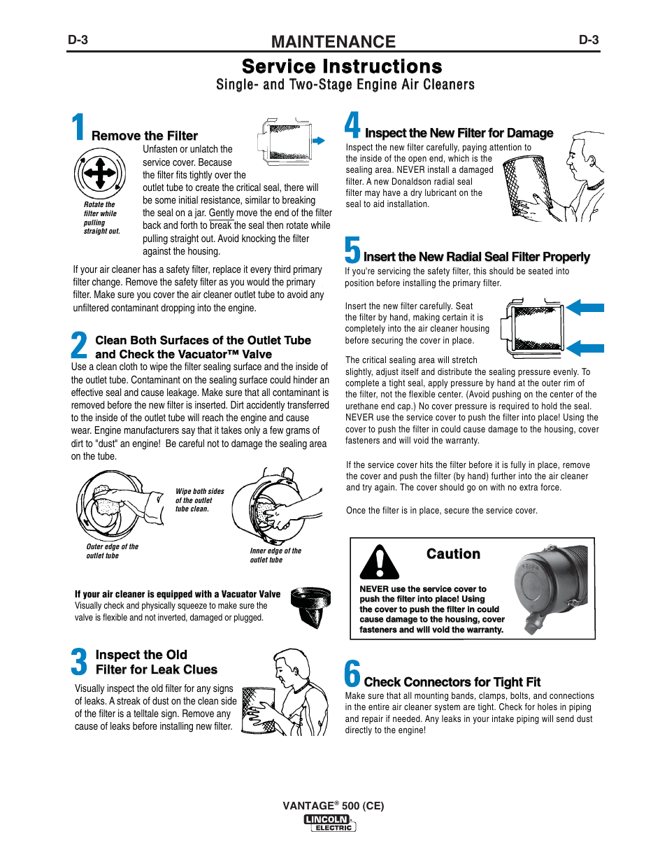 Service instructions, Maintenance | Lincoln Electric IM894 VANTAGE 500 (CE) User Manual | Page 29 / 50